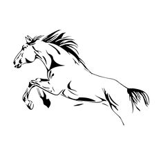 a black and white drawing of a horse jumping over it's hind legs in the air