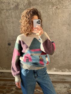 "Vintage 90s wool sweater in white with gorgeous colourful peisage, fits XS-M, warm and cozy, made of gorgeous vintage condition  Measurements: Shoulders: 55 cm / 21.7\" Sleeve length: 53 cm / 20.9\" Length: 72 cm / 28.3\" Bust: 50 cm / 19.7\"" Vintage Acrylic Sweater For Winter, Retro Multicolor Winter Sweater, Multicolor Retro Winter Sweater, Cozy Multicolor Fair Isle Sweater, Vintage Multicolor Sweater For Fall, Colorful Cozy Sweater For Winter, Vintage Multicolor Acrylic Sweater, Colorful Cozy Winter Sweater, Leather Blazer