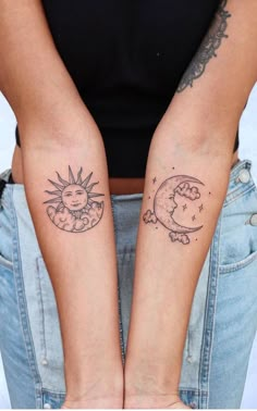 two people with matching tattoos on their arms