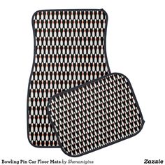 bowling pins on black and white floor mats