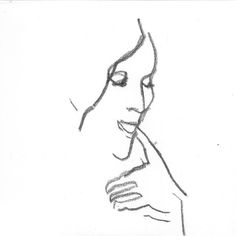 a drawing of a woman holding her hand to her face