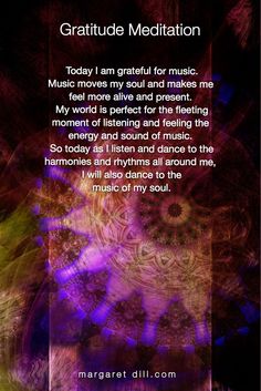 a poem written in purple and green with the words,'grateful meditation today i am grateful