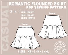 the front and back view of a women's skirt sewing pattern