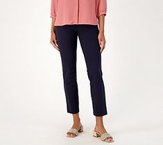 Give your denims a day off and don these slim pants instead. With pull-on convenience, soft jersey fabrication, and plenty of casual style, this sleek silhouette is likely to become your fashion favorite. From Women with Control®. Petite Leggings, Vintage Denim Jeans, Navy Blue Pants, Jersey Pants, Bootcut Pants, Petite Pants, Slim Leg Pants, Tall Women, Slim Pants