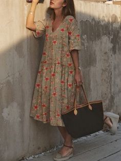 Lasaky - Delicate Floral Lace Kimono-Style Dress Small Floral Print Dress, Moda Kimono, Half Sleeve Women, Kimono Style Dress, Printed Casual Dresses, Floral Dress Casual, Lace Kimono, Elegante Casual, V Neck Midi Dress