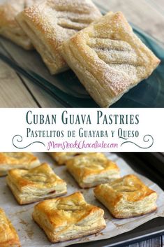 several small pastries on a plate with the words cuban guava pastries in spanish