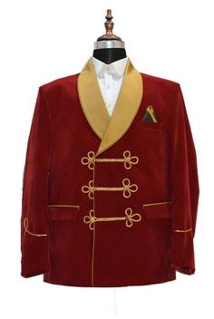 Men Red Smoking Jacket Designer Elegant Luxury Party Wear Blazers Coats Party Wear Blazers, Gold Shawl, Jacket Formal, Dinner Suit, Formal Fashion, Slim Fit Tuxedo, Velvet Coat, Stylish Jackets, Velvet Blazer