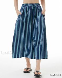 Lasaky - Striped Wide-Leg Trousers with Loose-Fitting Short-Sleeve Jumpsuit Capri Pants Striped Bottoms With Pockets For Daywear, Striped Wide Leg Trousers, Culotte Jumpsuit, Short Sleeve Jumpsuits, Jumpsuit With Sleeves, Loose Shorts, Vertical Stripes, Waist Pants, Wide Leg Trousers