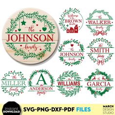 christmas svg files for cutting and cricking with the name of each family