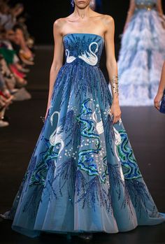 Blue High Fashion Dress, Blue Haute Couture, Blue Runway, Blue Couture, 2017 Runway, Georges Chakra, Blue Ball Gowns, Georges Hobeika, Couture Gowns