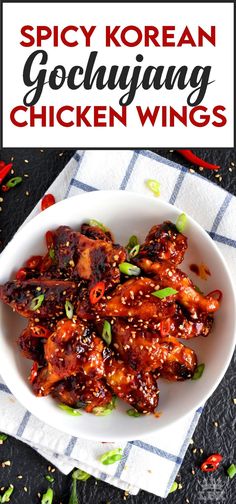 spicy korean chicken wings in a white bowl