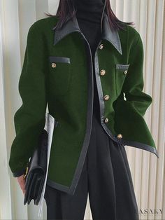 Lasaky - Contemporary Urban Style Shirt Collar Garment Shirt Collar Pattern, Collar Jacket, Green Coat, Urban Wear, 가을 패션, Inspiration Mode, Shirt Collar, Urban Fashion, Look Fashion