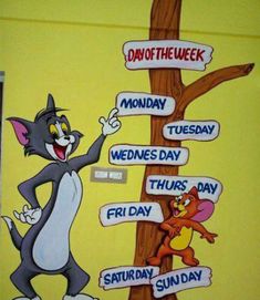 an image of a cartoon cat with days of the week written on it