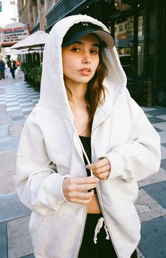 Light Gray Christy Full Zip Hoodie Grey Zip Up Hoodie Outfit, Oversized Zip Up Hoodie Outfit, Brandy Melville Zip Up Hoodie, Gray Hoodie Outfit, Brandy Melville Sweatshirt, Oversized Zip Up Hoodie, Slim Fit Cargo Pants, Get Active, Sweatshirts For Women