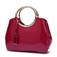 Cheap Red Bags With Leather Handles, Cheap Red Bags With Double Handle, Affordable Red Bags With Gold-tone Hardware, Cheap Red Bags With Gold-tone Hardware, Cheap Red Shoulder Bag With Gold-tone Hardware, Beg Tangan, Patent Leather Handbags, Lv Bags, Handbags Casual