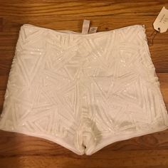 Brand New, Never Worn Sequin Shorts. Fits A True Xs And Small! Perfect For The Holidays High-waisted Shorts For Summer Night Out, Summer Night Out Shorts With Built-in Shorts, High Waist Shorts For Summer Night Out, High Waist Shorts For Night Out In Summer, Summer High-waisted Shorts For Night Out, Fitted Summer Shorts For Night Out, White Summer Party Shorts, White Party Shorts, Summer Party Shorts