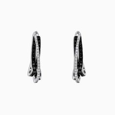 Effy Caviar 14K White Gold Black and White Diamond Earrings, 0.79 TCW Black And White Diamond Earrings, White Diamond Earrings, Effy Jewelry, White Stone, White Diamond, Gold Black, Round Diamonds, Gold Metal, Diamond Earrings