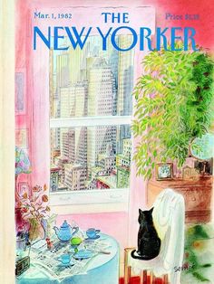 the new yorker magazine cover shows a cat sitting on a table in front of a window