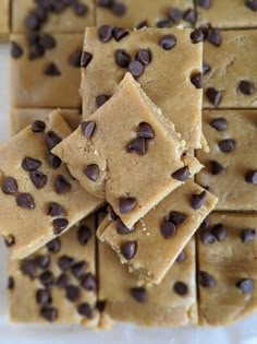 chocolate chip cookie bars stacked on top of each other