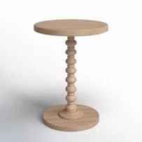 a small wooden table on a white background with no people in the room around it