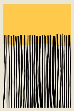 an abstract painting with black and yellow stripes