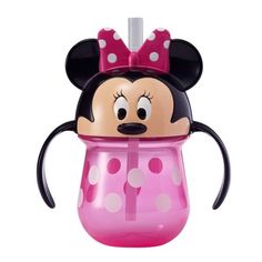 a minnie mouse sippy cup with polka dots on it