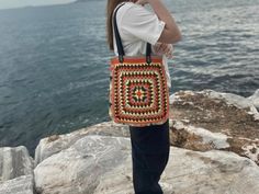 Retro Multicolor Crochet Bag For Beach, Retro Multicolor Crochet Bag For The Beach, Vintage Crochet Rectangular Bag For Vacation, Vintage Rectangular Crochet Bag For Vacation, Vintage Crochet Shoulder Bag For Summer, Hippie Rectangular Beach Bag, Hippie Rectangular Vacation Bag, Retro Rectangular Crochet Bag For Everyday Use, Hippie Rectangular Bags For Vacation