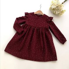 Girls dress made of 100% cotton. Long sleeve. Muslin fabric. Double gauze with golden dots. Color:purple You can buy the same color headband here https://www.etsy.com/uk/listing/871506857/organic-linen-hair-bow-for-girl-or-baby?ref=shop_home_active_10 All items are handmade and unique, therefore pattern placements may vary slightly from the item pictured. Sizing Guidelines (runs big and fits better on a maximum age range indicated, if between sizes better size down): 1-3 month (62cm/24.4in. heig Polka Dot Long Sleeve Dress With Ruffles, White Long Sleeve Swiss Dot Dress, Long Sleeve Polka Dot Cotton Dress, Polka Dot Long Sleeve Cotton Dress, Cute Long Sleeve Baptism Dress, Long Sleeve Swiss Dot Party Dress, Swiss Dot Long Sleeve Party Dress, Flower Girl Toddler, Cotton Baby Dress