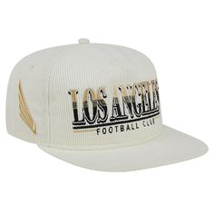 Top things off with a distinct display of LAFC spirit in the form of this Throwback Golfer hat from New Era. It features an eye-catching LAFC wordmark embroidered across the front panels, and the corduroy fabric gives this cap a cozy feel. The rear snap closure ensures that your perfect fit is never more than a snap or two away.Top things off with a distinct display of LAFC spirit in the form of this Throwback Golfer hat from New Era. It features an eye-catching LAFC wordmark embroidered across Sports Event 5-panel Hat With Embroidered Logo, Game Day Baseball Cap With Embroidered Logo, Bucket Hat White, Graphic Ideas, Corduroy Fabric, Adjustable Hat, Fitted Hats, Snapback Hats, Snap Closure