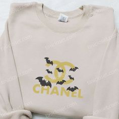 Chanel Logo With Bats Embroidered Shirt, Halloween Embroidered Hoodie, Best Gifts For Family Trendy Embroidered Logo Hoodie For Fall, Trendy Fall Hoodie With Embroidered Logo, Embroidered Graphics Hoodie For Fall, Embroidered Hoodie For Fall, Fall Hoodie With Embroidered Logo, Fall Embroidered Crew Hoodie, Chanel Logo, Eclectic Fashion, Embroidered Hoodie