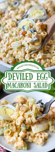 this is an image of deviled egg macaroni salad