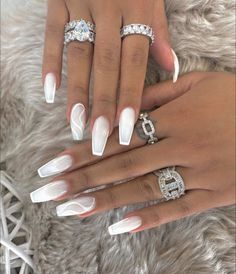 Cute Nails Design, Girls Nail Designs, Nails For Bride, White Acrylic Nails, Girly Acrylic Nails, French Tip Acrylic Nails, Wedding Nails For Bride, Acrylic Nails Coffin Pink, Nails Wedding