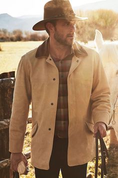 Country Gentleman Calfskin Leather Coat | Overland Country Gentleman, Rugged Men, Estilo Country, Mens Fashion Rugged, Under My Skin, Western Hats, Gentleman Style, Leather Jacket Men, Leather Coat