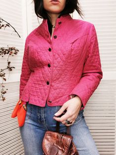 Vintage 90s pink cotton padded buttoned jacket Perfect for this season. Jacket is in great vintage condition. SIZE. Model usually wears UK 10-12. Item could fit UK 10-12. Please, check the measurements before buying. MEASUREMENTS: bust - 100 cm, length - 52 cm, sleeve - 58 cm, shoulder - 12 cm. 100% cotton. Color may differ slightly depending on the color calibration of the device you're viewing on. If You have more questions about products or shipping, please drop me a message. Wish You great s Fitted Quilted Jacket With Padded Collar For Spring, Classic Pink Winter Blazer, Retro Quilted Long Sleeve Outerwear, Quilted Retro Outerwear, Pink Quilted Outerwear For Fall, Winter Cotton Quilted Jacket With Snap Buttons, Cotton Quilted Winter Jacket With Snap Buttons, Pink Snap Button-up Outerwear, Fall Pink Quilted Jacket