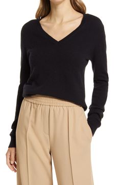 Stay warm in this luxuriously soft cashmere sweater fashioned in a relaxed, easy-to-layer fit. V-neck Long sleeves 100% cashmere Dry clean Imported Luxury Cashmere V-neck Polo Sweater, Luxury Merino Wool V-neck Sweater For Work, Luxury V-neck Sweater For Winter Workwear, Luxury Winter V-neck Sweater, Luxury Fitted V-neck Sweater For Workwear, Luxury Fitted Classic V-neck Sweater, Naadam Cashmere Sweaters, Nadaam Cashmere Sweater, Clothing Nordstrom