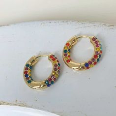 Rain Earrings - DressbarnEarrings Multicolor Small Hoop Metal Earrings, Multicolor Metal Crystal Earrings With Rhinestones, Trendy Rhinestone Round Earrings, Multicolor Rhinestone Crystal Earrings, Trendy Round Rhinestone Earrings, Trendy Metal Hoop Earrings With Rhinestones, Trendy Rhinestone Metal Hoop Earrings, Trendy Hoop Jewelry With Rhinestones, Trendy Multicolor Metal Hoop Earrings