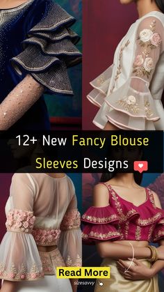 Elevate your blouse game with 12+ new and fancy sleeve designs! From puff sleeves to bell sleeves, discover the perfect style to complement your saree or lehenga. Look stylish and confident with these trendy sleeve ideas. #blousesleeves #sleevefashion #indianwear #sleevedesign #sleevestyle #sareesleeve #lehengasleeve #trendysleeve #newdesigns Blouse Sleeves Designs Latest Fancy, Puff Sleeve Blouse Indian, Bell Sleeve Blouse Design, Lehenga Look, Modern Blouse Designs, Fringe Sleeves, Barbie Dress Fashion, Saree Blouse Designs Latest