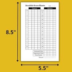 the printable score sheet is shown with measurements