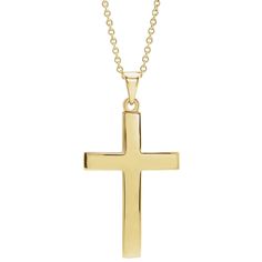 14K yellow gold cross pendant from the Reis-Nichols Collection. The cross features a lightly domed, curved profile. Chain sold separately. Formal Polished Cross Pendant Necklace, Yellow Gold Polished Cross Necklace Pendant, Classic Yellow Gold Cross Necklace, Classic Yellow Gold Cross Pendant Necklace, Classic 14k Gold Cross Pendant Necklace, Classic 14k Gold Cross Necklace, Formal Yellow Gold Cross Pendant Necklace, Gold Cross Pendant, Gold Cross