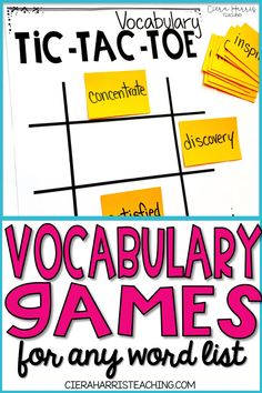 a tic - tac - toe game with words and pictures on it