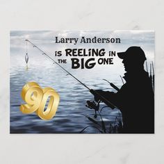 a birthday card with a fisherman on the water and an 80th birthday message in gold