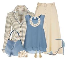 Light Blue And White Outfit, Blue And White Outfit, White Outfit, Look Chic, Fancy Dresses