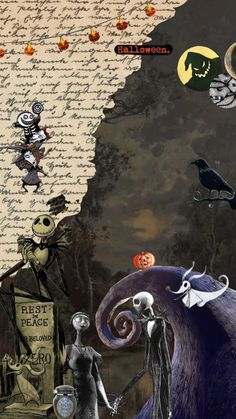 a collage of halloween images with skeletons and pumpkins