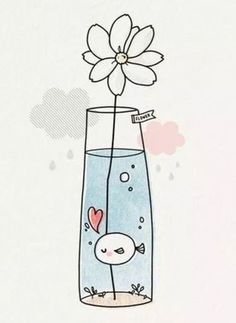 a drawing of a flower in a vase with water and bubbles on the bottom that says, more like this