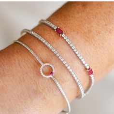 14K White Gold Round Ruby & 0.55ct Diamond Flexible Hooked Bangle Bracelet. Bichsel Jewelry in Sedalia, MO. Shop gemstone styles online or in-store today! Ruby Bangles, Circle Diamond, Special Jewelry, Jewelry Repair, Ruby Diamond, Custom Jewelry Design, Diamond Shape, Gemstone Bracelet, Chains Jewelry