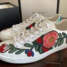 Rare Gucci Ace In Embroidered Floral Print Sneaker Size 11 Description: - Original Gucci Ace Embroidered Sneaker In Floral - Size 39 But Can Fit For Uk7. My Actual Size Is Uk7.5 And I Can Still Wear This Shoe But Feels A Little Bit Tight. - Condition 9/10, Very Well Taken Care Of. Always Clean The Sole After Use. Worn Less Than 3 Times. - Current Rrp In Gucci Store Is Rm3,060.00 Gucci Just Increased Its Price Last Month. Gucci Sporty High-top Sneakers With Embroidered Logo, Designer Gucci High-top Sneakers With Embroidered Logo, Gucci Custom Lace-up Sneakers With Logo Print, Gucci Lace-up Sneakers With Logo Detail, Gucci Custom Low-top Sneakers With Embroidered Logo, Gucci Store, Print Sneakers, Gucci Shoes, Red Green