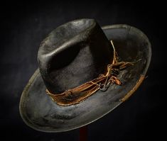 Distressed Felt Hat, Custom Fedora Hat, Custom Fedora, Ribbon Binding, Wide Brim Hat Men, Tall Crown, Mad Hat, Mens Hats Fashion, Tall Boy