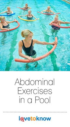 a woman doing exercises in a pool with the text above it that reads, abominal exercises in a pool