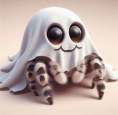 a cute little ghost with big eyes hiding behind a white cloth