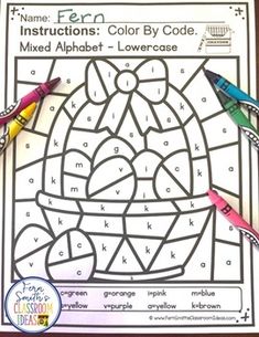 a coloring page with crayons and markers on it for the color by code